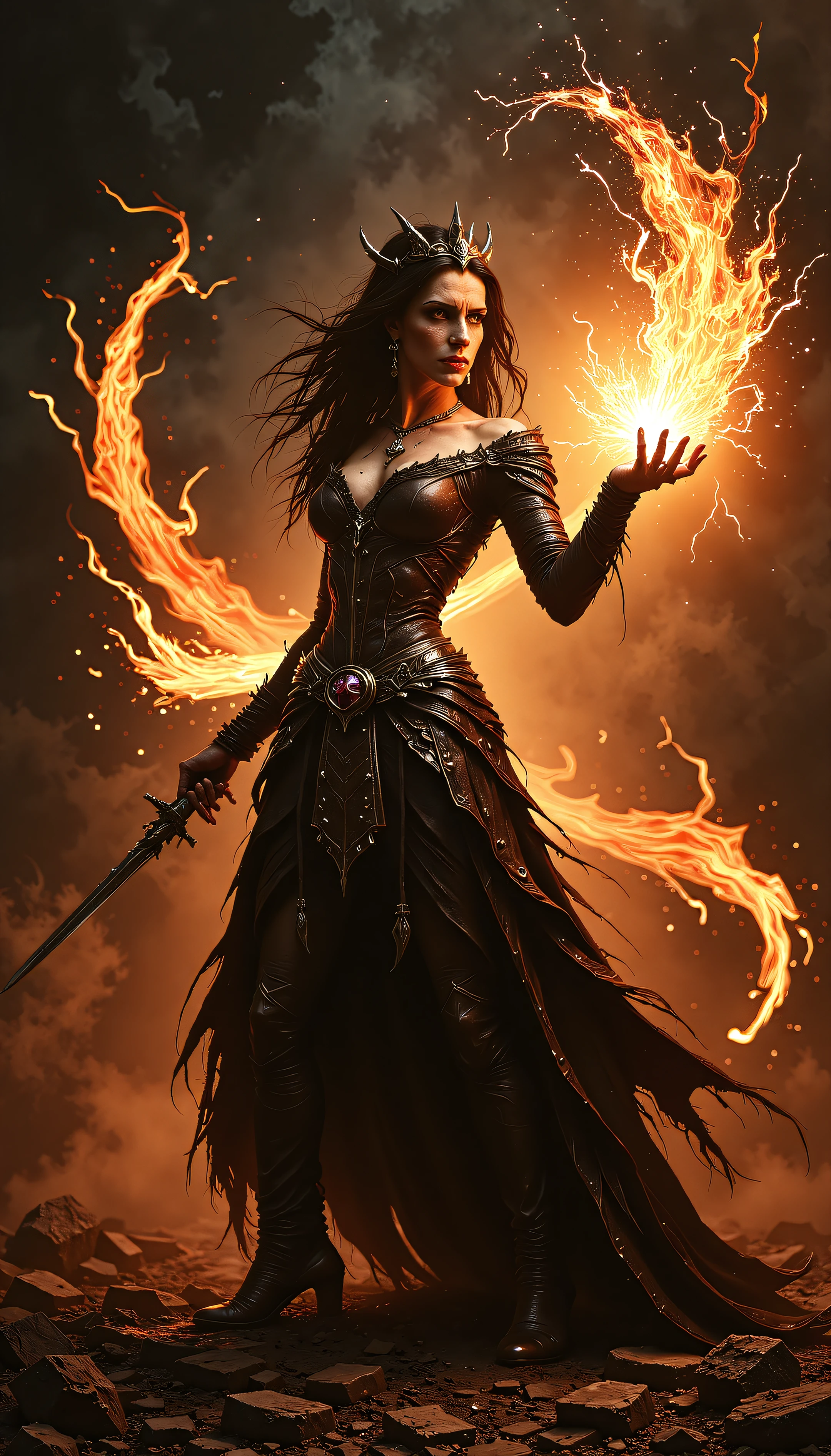 devast8, an evil sorceress high elf casts a fireball spell