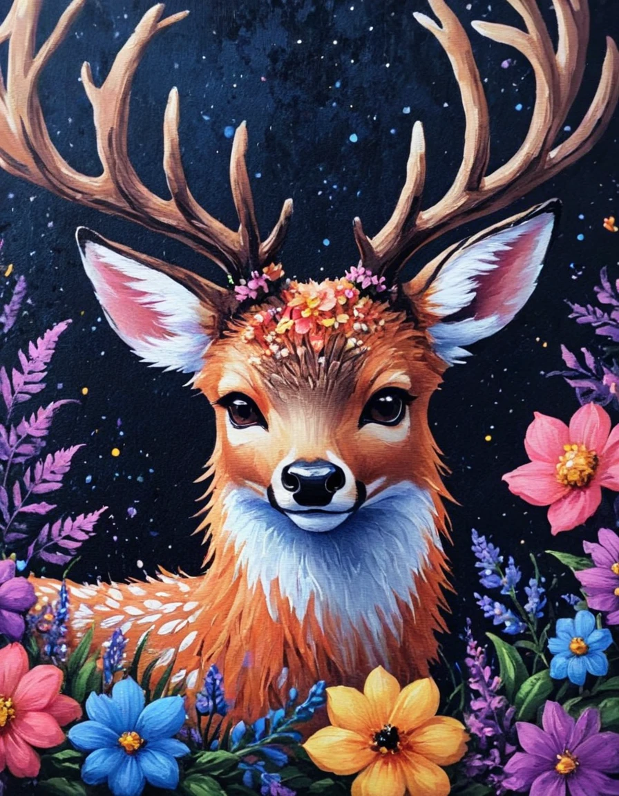 novuschroma49 style deer fox with flowers  <lora:novuschroma49 style_2:1>