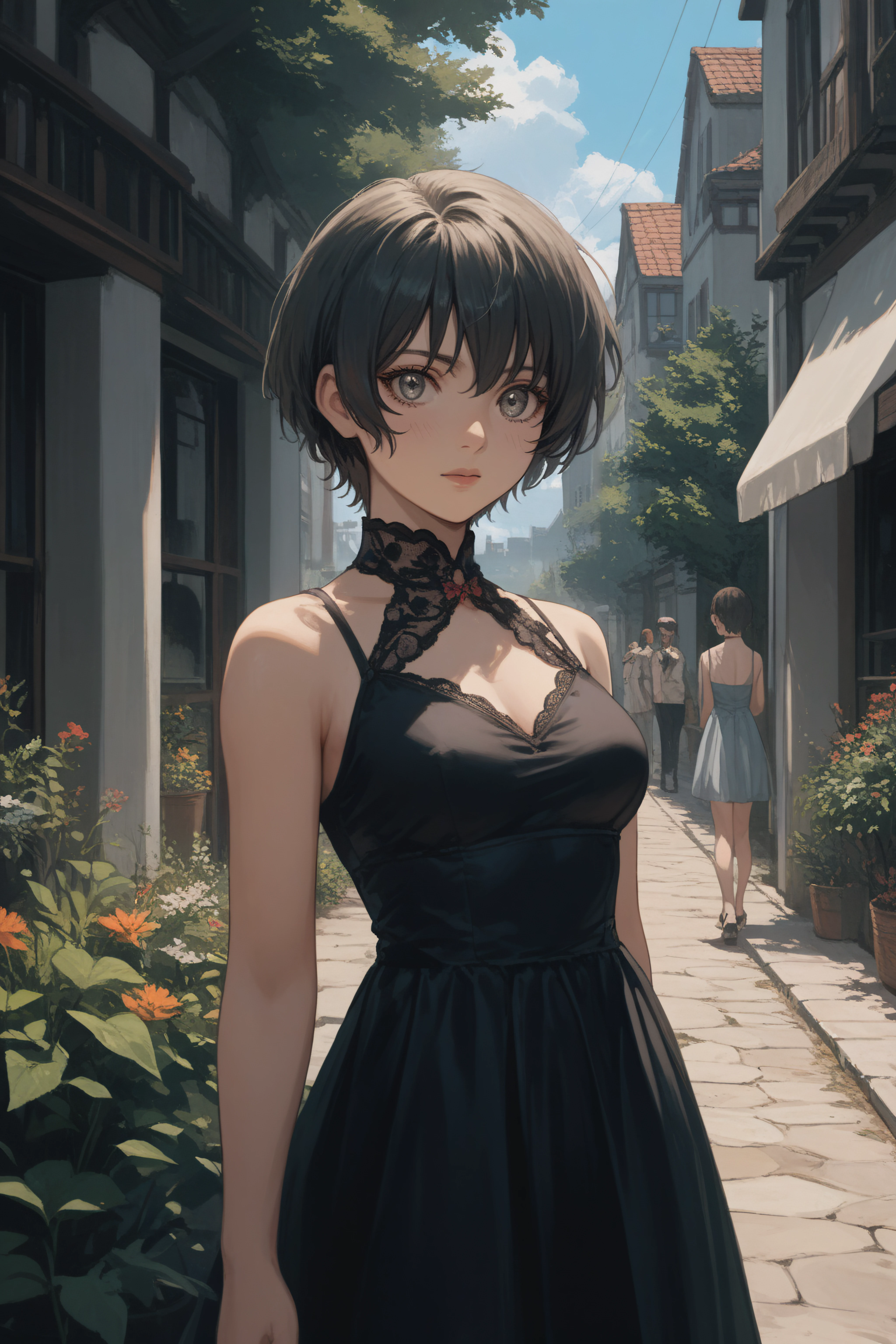 score_9, score_8_up, score_7_up, source_anime, <lora:Ein-PonyXL-lora-Faxtron:1> ein, grey eyes, short hair, medium breasts, dress,