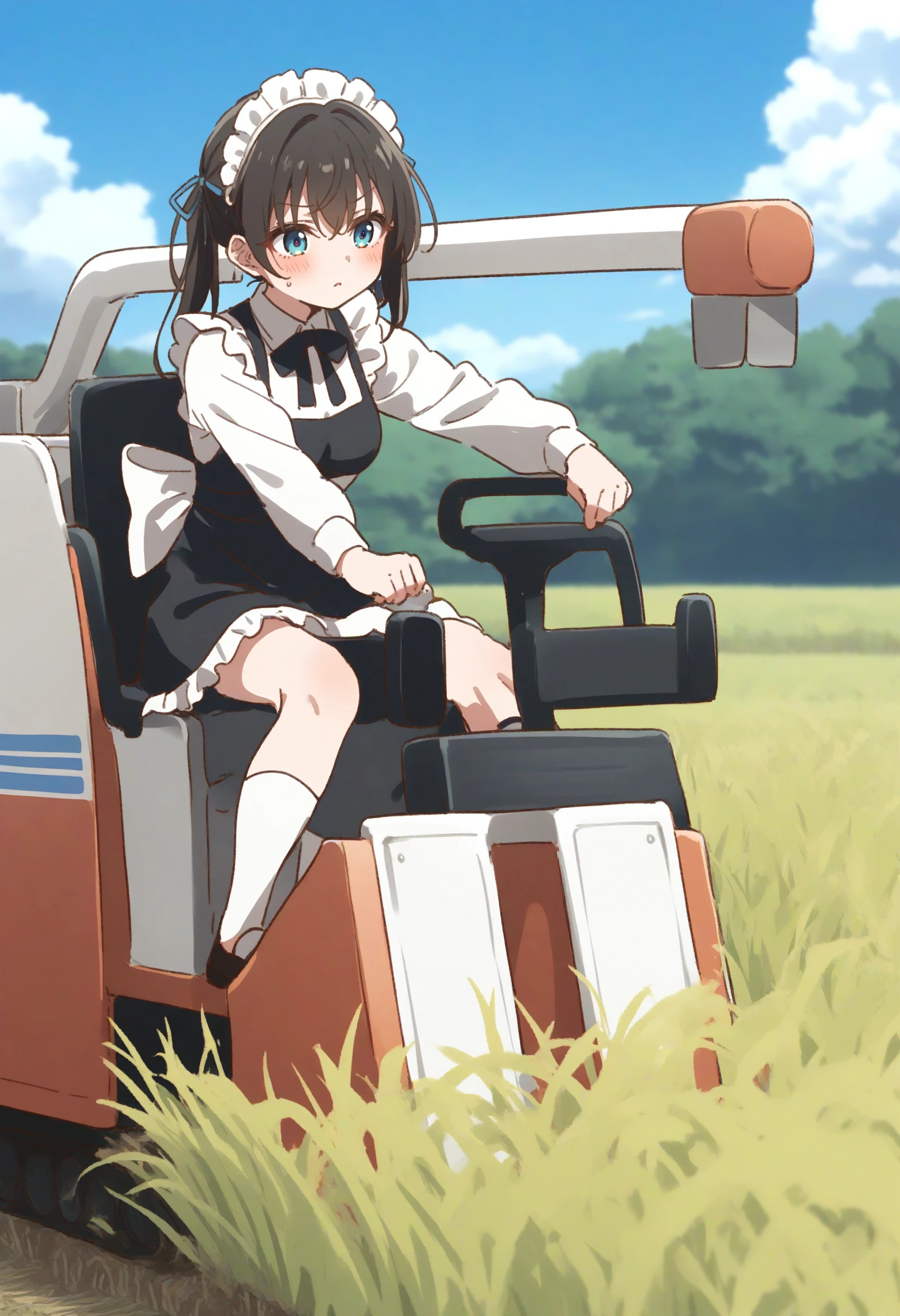 1girl,sincos, ningen mame, toosaka asagi,solo,medium breasts,20yo,maid,maid headdress,
combine harvester,ground vehicle,motor vehicle,grass,outdoors,day,sky,driving,sitting,field,<lora:combineharvester_XL_v1:0.7>
best quality, very aesthetic, absurdres