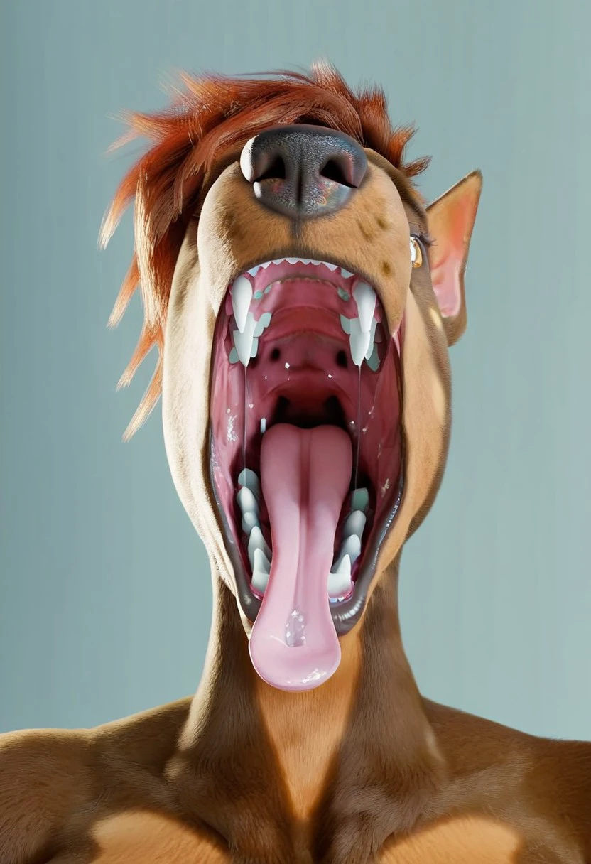 score_9,score_7_up,score_6_up,score_5_up,score_4_up,best quality, masterpiece, dobermann, short red hair, maw, head only, open mouth, teeth, saliva, tongue