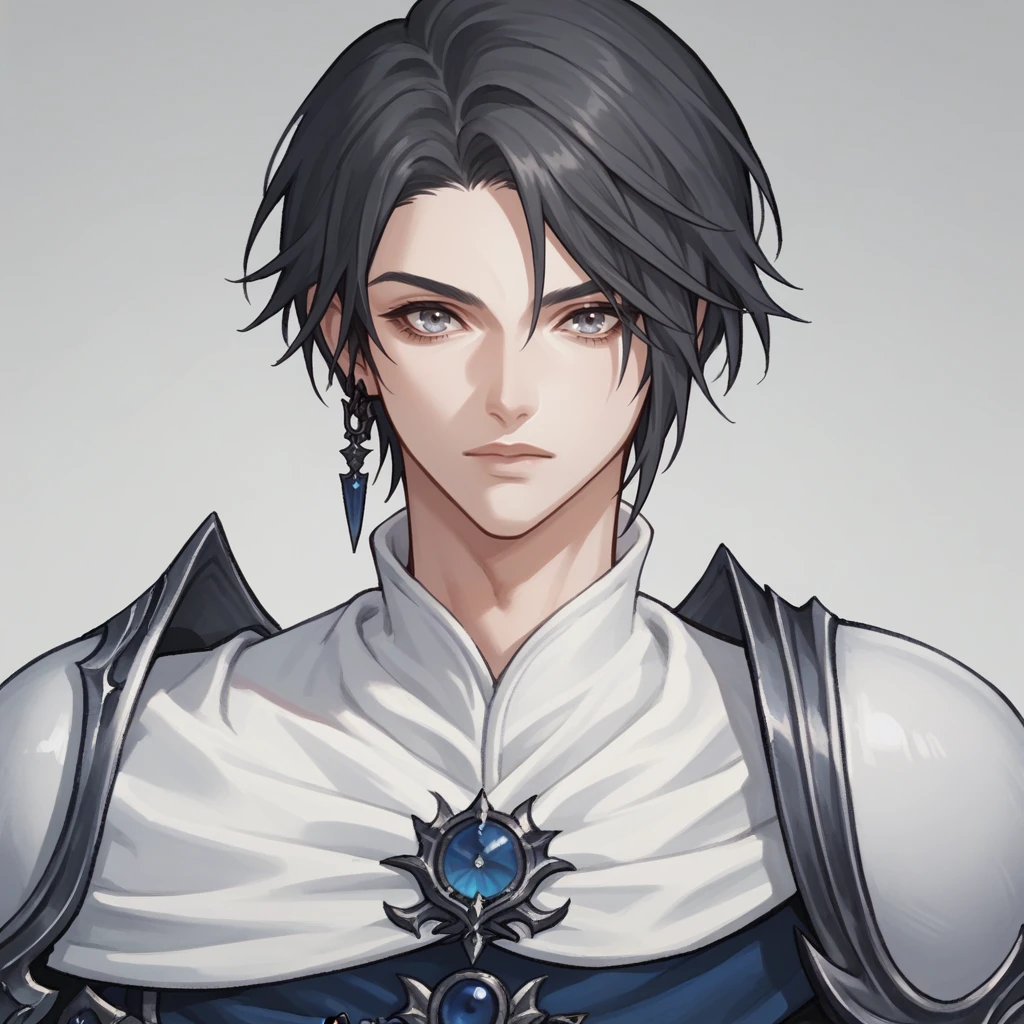 score_9_up, score_8_up, score_7_up, score_6_up, paladinzero, androgynous, solo, jewelry, black hair, short hair, grey eyes, white armor, shoulder armors, pauldrons, (hatching (texture):1.5), white collar, blue gemstone,  upper body, looking at viewer,  <lora:Zero-000008:1>