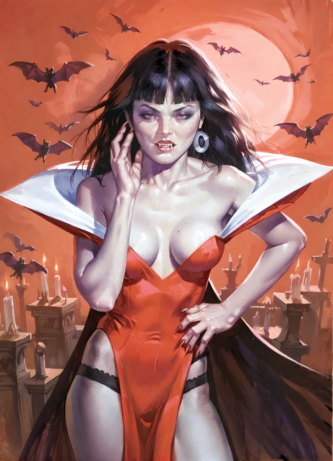 <lora:emanueletaglietti_pony_v1:1> ,' vampirella  ' by emanuele taglietti in 1972,illustration \(genre\),pulp art \(style\)
a female vampire, score_9, score_6_up, score_7_up