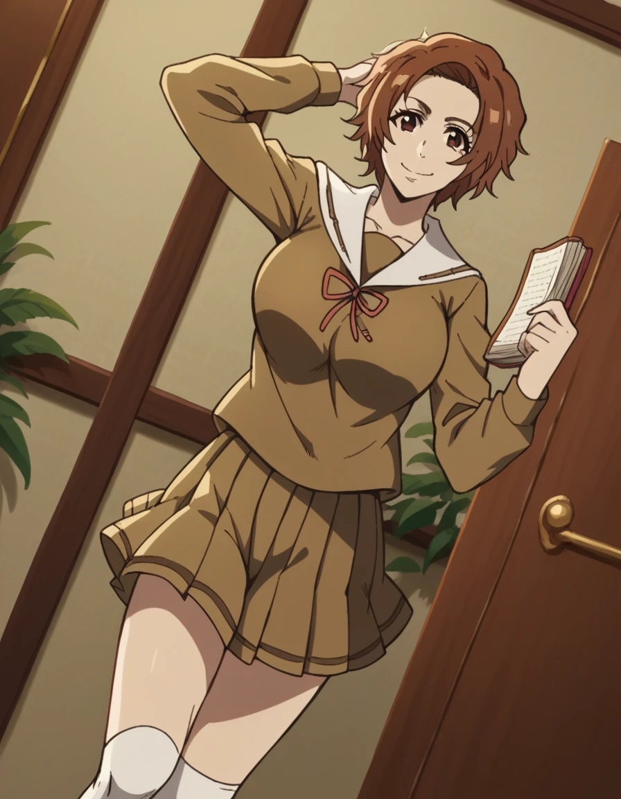 Oumae Kumiko,nsfw ,smile, Grin, break ,,Staring at the audience,(masterpiece:1.2), Outdoor,garden、Sit on a bench、mini skirt,Spread your legs,pants、Soft thighs、Highest quality, (Beautiful attention to detail:1.6), Highly detailed face, Perfect lighting,Low - Angle、whole body、