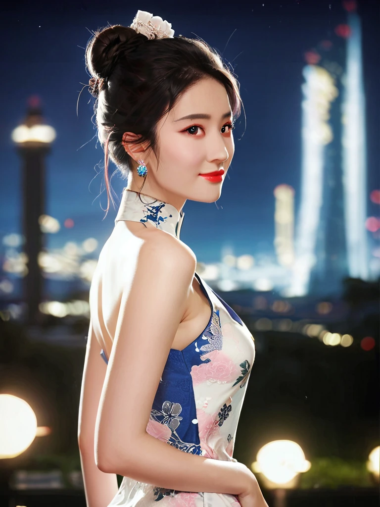 score_9,score_8_up,score_7_up,score_6_up,
sexy 20 year old girl,1girl,
(sleeveless chinese clothes:1),floral print,depth of field,night cityscape,hair bun,ulzzang-6500v1.1,(original:1),(realistic:1),beautiful girl with beautiful details,extremely detailed eyes and face,eyes with beautiful details,absurd,incredibly absurd,huge file size,ultra detail,high resolution,ultra detailed,best quality,masterpiece,illustration,ultra detailed and beautiful,ultra detailed,CG,unity,8k wallpaper,amazing,fine Detail,masterpiece,top quality,official art,extremely detailed CG unity 8k wallpaper,cinematic lighting,(perfect shiny skin:0.6),slim and smooth lines,(floating),(middle breasts),earrings,smile,
<lora:add-detail-xl:0.9>,<lora:zy_AmateurStyle_v2:0.9>,<lora:sinfully_stylish_SDKL:0.8>,<lora:LYF_Pony_v1:1>,