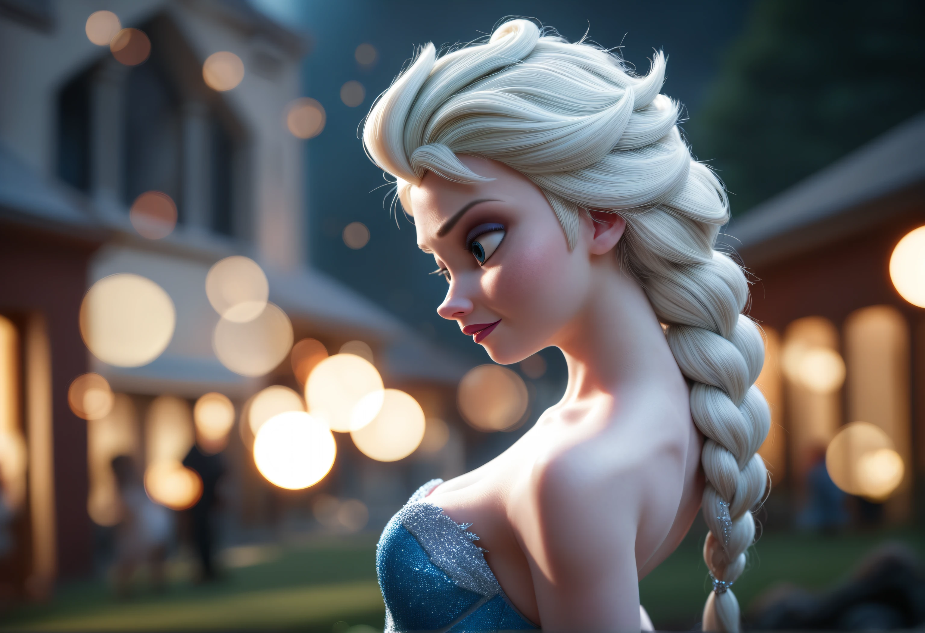 score_9, score_8_up, score_7_up, embedding:d4113, 1girl, source_frozen, elsa, from side, arm behind back, outdoors, zombie apocalypse