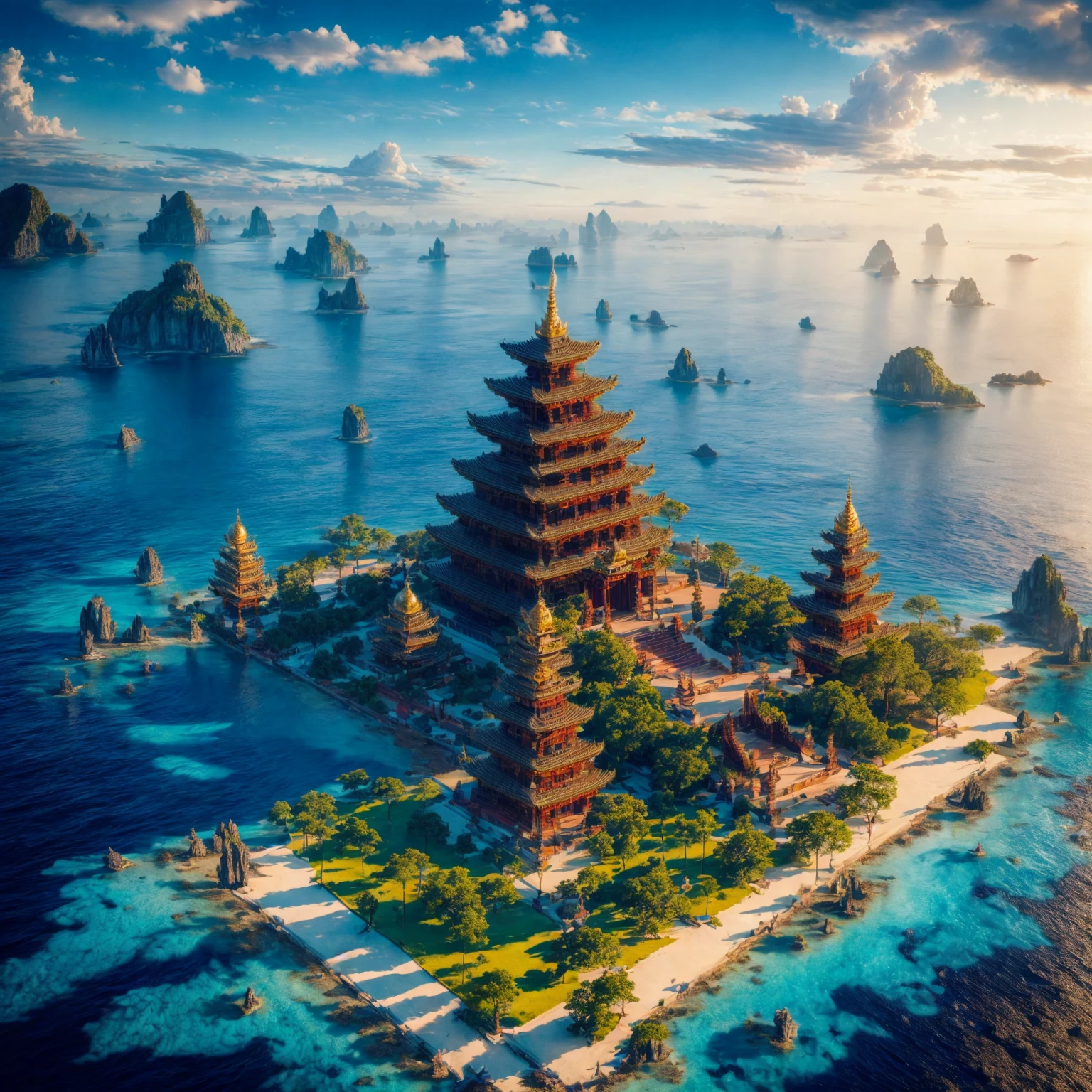 (a huge and splendid temple), (is standing majestically on a lone island), (in the middle of the vast ocean), <lora:pwepwv2:0.8>, elementalplanewater, <lora:more_details:0.6>, high quality, highres, masterpiece, best quality, 8k, intricate, detailed, <lora:add_detail:0.6>, very detailed