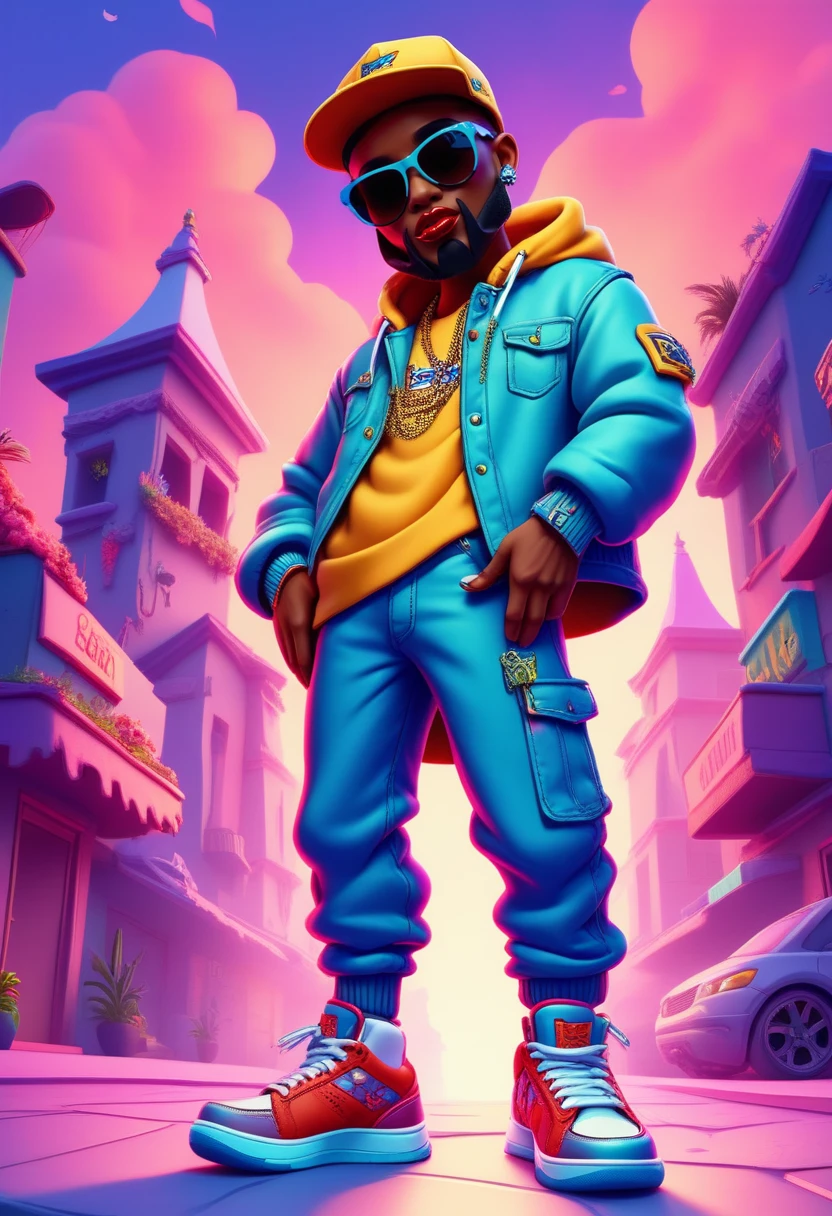 Jedtoon,cartoon, "Zephrys the Great", rocking the streetwear trend, Urban, hip-hop influence, sneakers, caps, oversized, <lora:Toonstyle-000006:1>, intricate artistic color, delicate, quality, dynamic dramatic atmosphere, perfect background, full color, very inspirational, ambient background