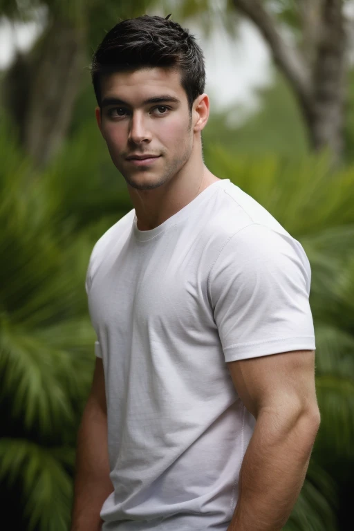 portrait, photograph of guy, upper body High resolution handsome guy, highly detailed, white t-shirt, (look at viewer) bokeh background, sunlight morning, sunburnt, detailed eyes,  (smirking:0.4),  <lora:add_detail:0.5> <lora:bernardovelasco:0.8> bernardovelasco, (masterpiece,best quality:1.5)