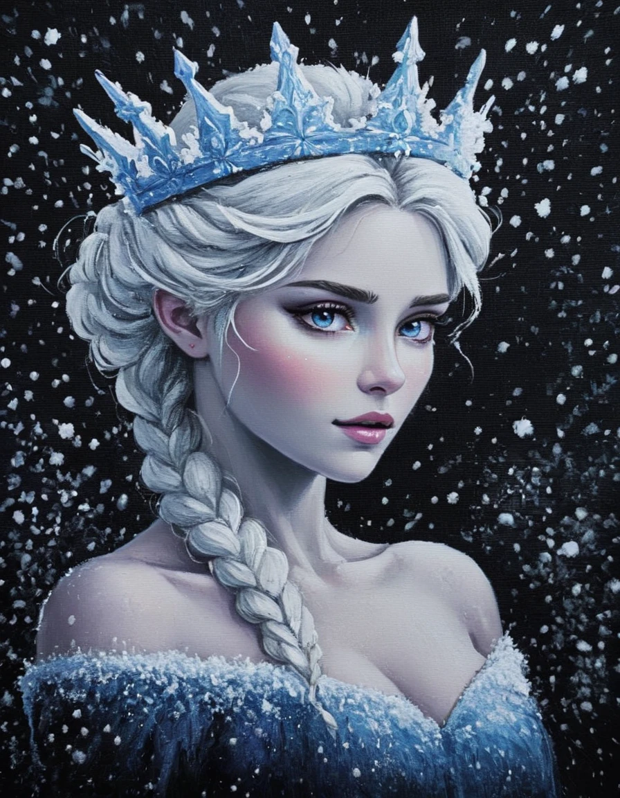 novuschroma49 style snow queen  neo-classicism art  as a painting on black canvas <lora:novuschroma49 style_2:1>