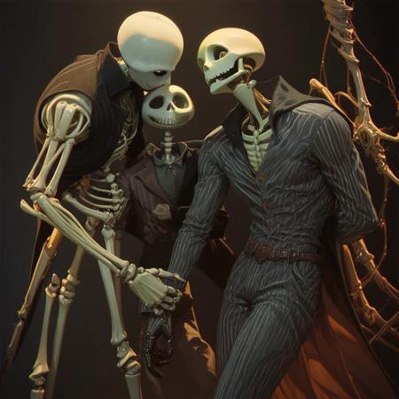 Score_9, score_8_up, score_7_up, claymation, 1boy, skeleton, wearing pinstripe suit, halloween background