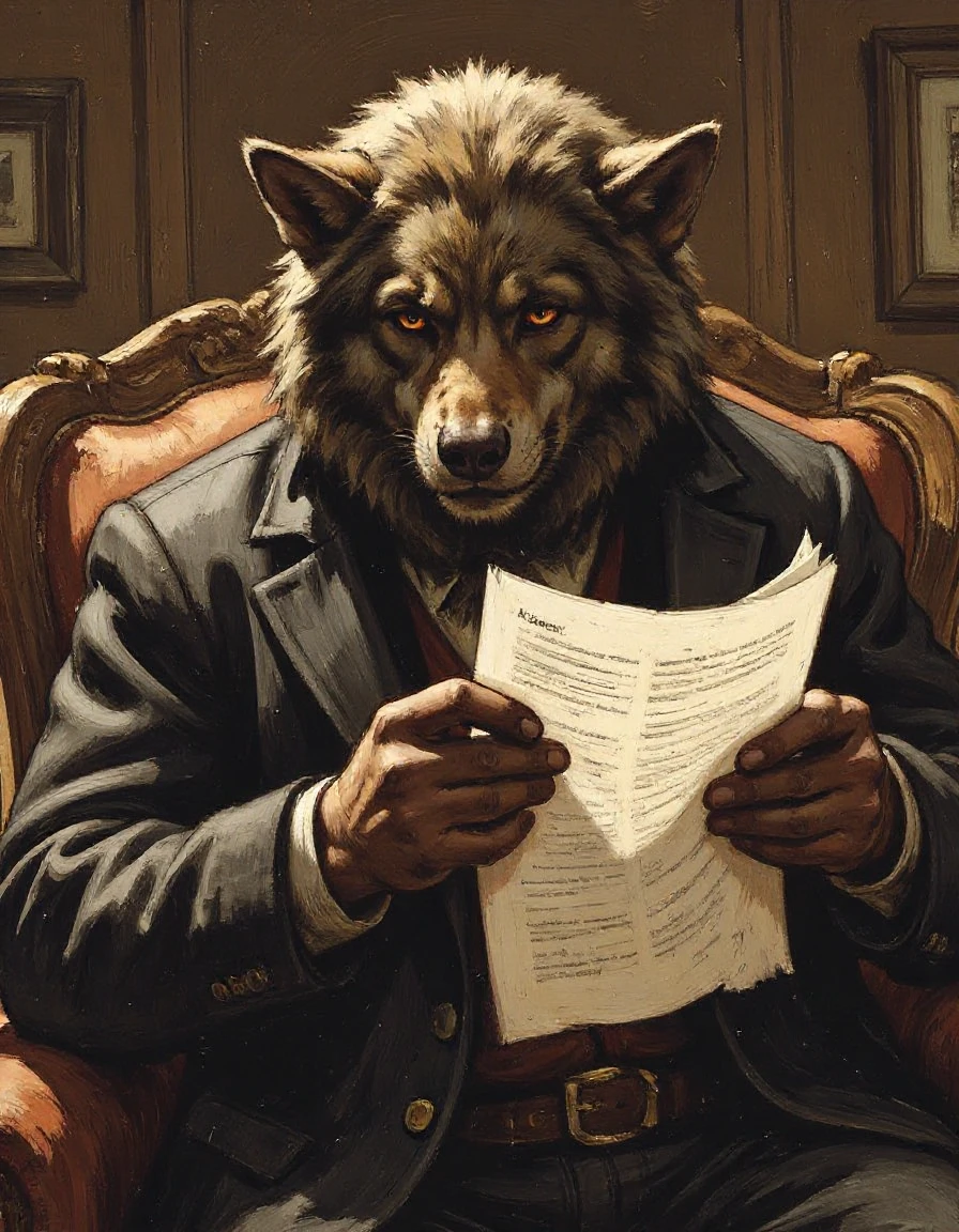 illustrated werewolf reading a script for a television role