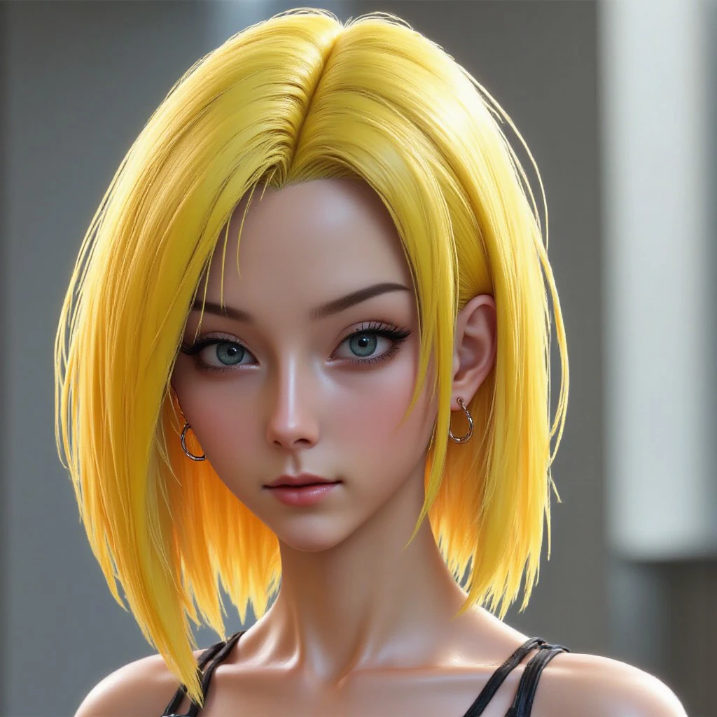 (By Tsutomu Nihei:100) Super face Closeup Portrait,(erotic face augmentation:1.45), (thin glossy ceramic-like coat:1.5 on face), epic skin details, Android 18 with pale, silvery skin that sparkles faintly like stardust, flowing short yellow hair, massive breasts, very horny gaze, blue eyes, Her facial features are extremely ultra cute, soft and delicate, with a small, upturned nose and gently curved lips that glisten like liquid silver. Her hair is a cloud of soft, yellow mist that floats around her head, twinkling with tiny points of light. (style Paul Chadeisson:1.35) , Satin texture, 35mm photograph, film, bokeh, professional, 4k, highly detailed