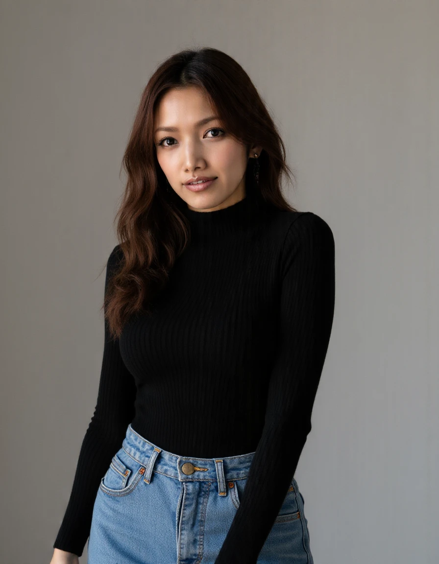 portrait photo of a female in turtleneck and jeans <lora:GTM-step00001500:1.4>