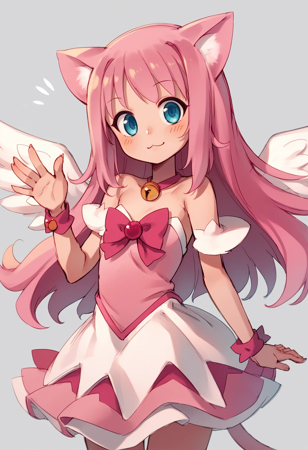 score_9, score_8_up, score_7_up, BREAK, 
1girl, angel wings, animal ears, blue eyes, cat ears, cat girl, cat tail, dress, long hair, 
looking at viewer, magical girl, pink hair, pink theme, solo, tail, waving, wings, yume kawaii, yume ne, sketch  <lora:XaxaxaXLLocon_byKonan:1>