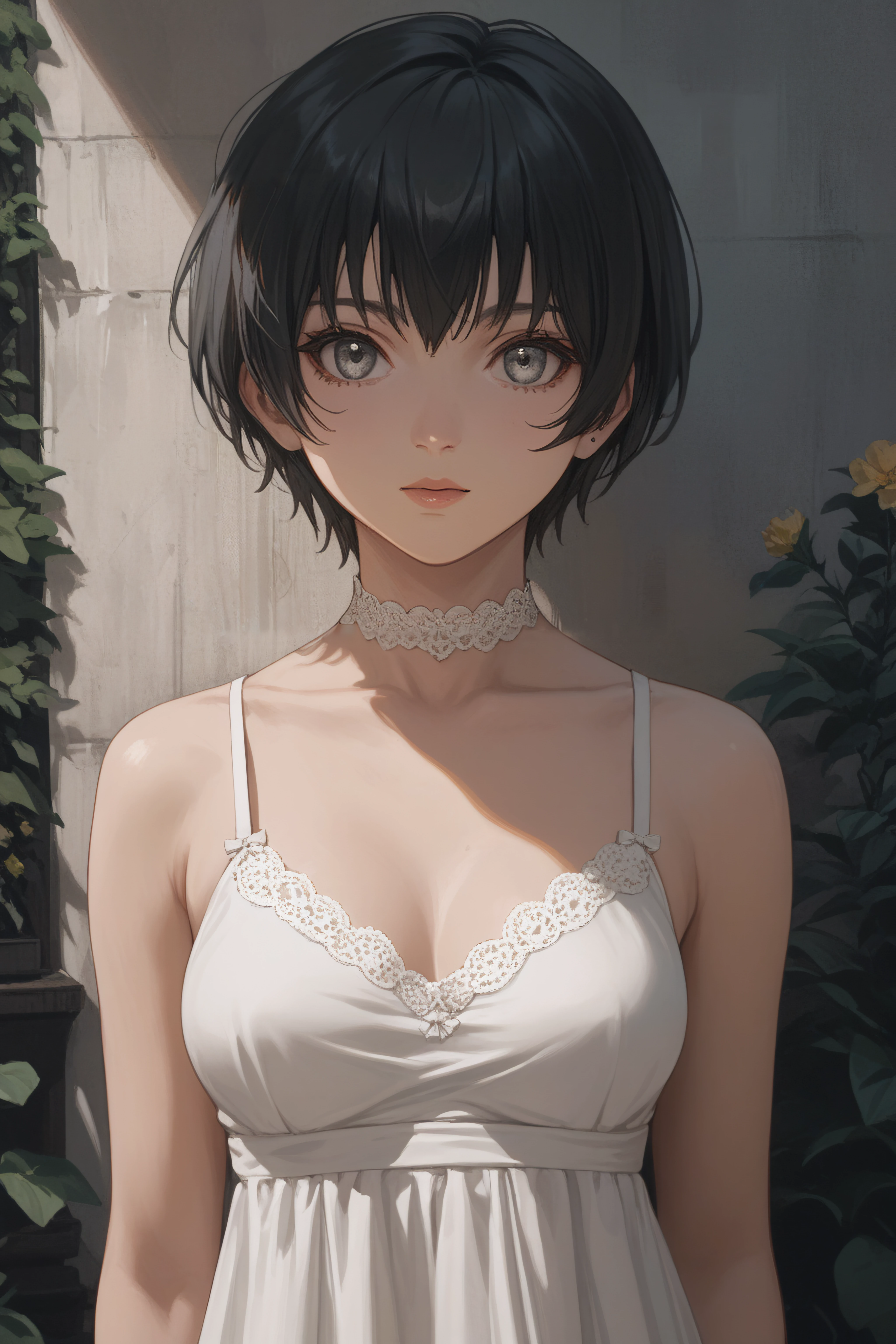 score_9, score_8_up, score_7_up, source_anime, <lora:Ein-PonyXL-lora-Faxtron:1> ein, grey eyes, short hair, medium breasts, dress,