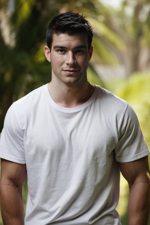 portrait, photograph of guy, upper body High resolution handsome guy, highly detailed, white t-shirt, (look at viewer) bokeh background, sunlight morning, sunburnt, detailed eyes,(smirking:0.4),  <lora:add_detail:0.5>  <lora:bernardovelasco:0.8> bernardovelasco, (masterpiece,best quality:1.5)