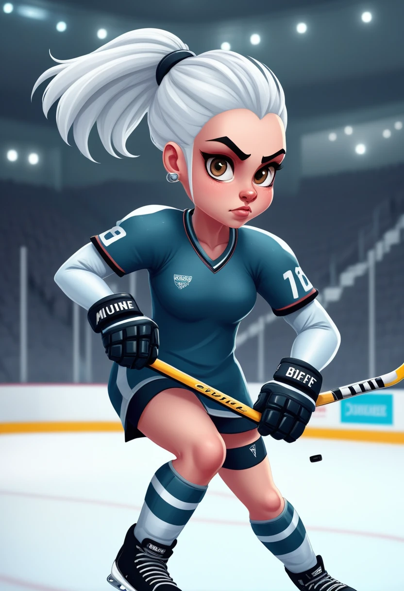 Jedtoon,cartoon, (((masterpiece))) , (((best quality))) , anime style, 2d, medium close-up shot of a buff Belarusian (mundane 1girl, solo:1.2) Playing Icehockey, the Female is very Anime and Mean, her hair is Bald, Symmetrical Kenyan Fitbit and Phone Case, Surprising, Lowbrow Art, Desaturated, Unsplash, <lora:Toonstyle-000006:1>, very coherent, great composition, magical composition, illustrious quality, fine detail