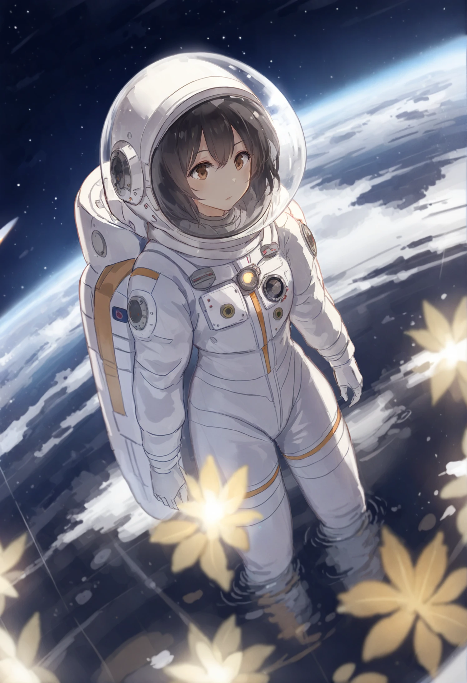 masterpiece, best quality, spacesuit, space helmet, helmet, astronaut, solo, space, upper body, short hair, 1girl, black hair, reflection, brown eyes 
 <lora:junsui0906XLlokr4f-000181:0.95>