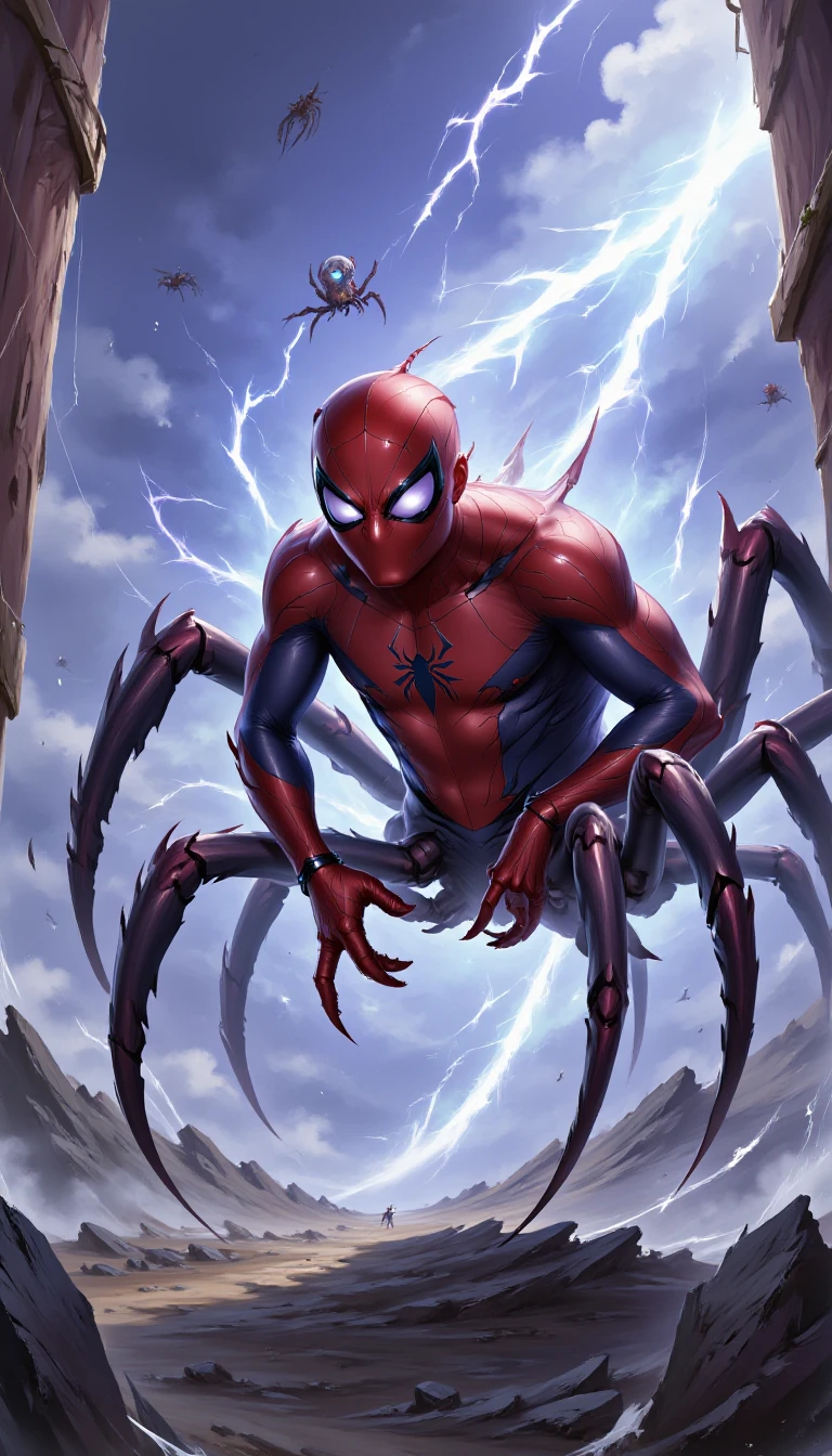 4r4chn1d, Spider-Man, in a location that can be described with the keywords magnetic storm,