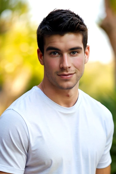 portrait, photograph of guy, upper body High resolution handsome guy, highly detailed, white t-shirt, (look at viewer) bokeh background, sunlight morning, sunburnt, detailed eyes,  (smirking:0.4),  <lora:add_detail:0.5> <lora:bernardovelasco:0.8> bernardovelasco, 