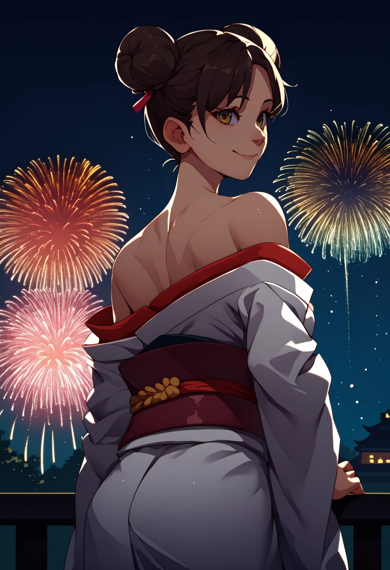 score_9, score_8_up, score_7_up, source_anime, from behind, solo, 1girl, t3nt3n, smile, looking back, double bun, japanese clothes, white kimono, off shoulder, red sash, bare shoulders, fireworks
<segment:yolo-face_yolov8m.pt,0.4,0.5//cid=1>