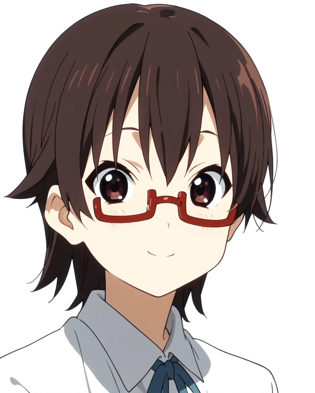 score_9, score_8_up, score_7_up, best quality, masterpiece, anime screencap, anime coloring, 1girl, solo, looking at viewer, upper body, (simple background, solid white background:1.3), <lora:nodoka-konPDXL:0.8>, nodoka manabe, glasses, school uniform, smile