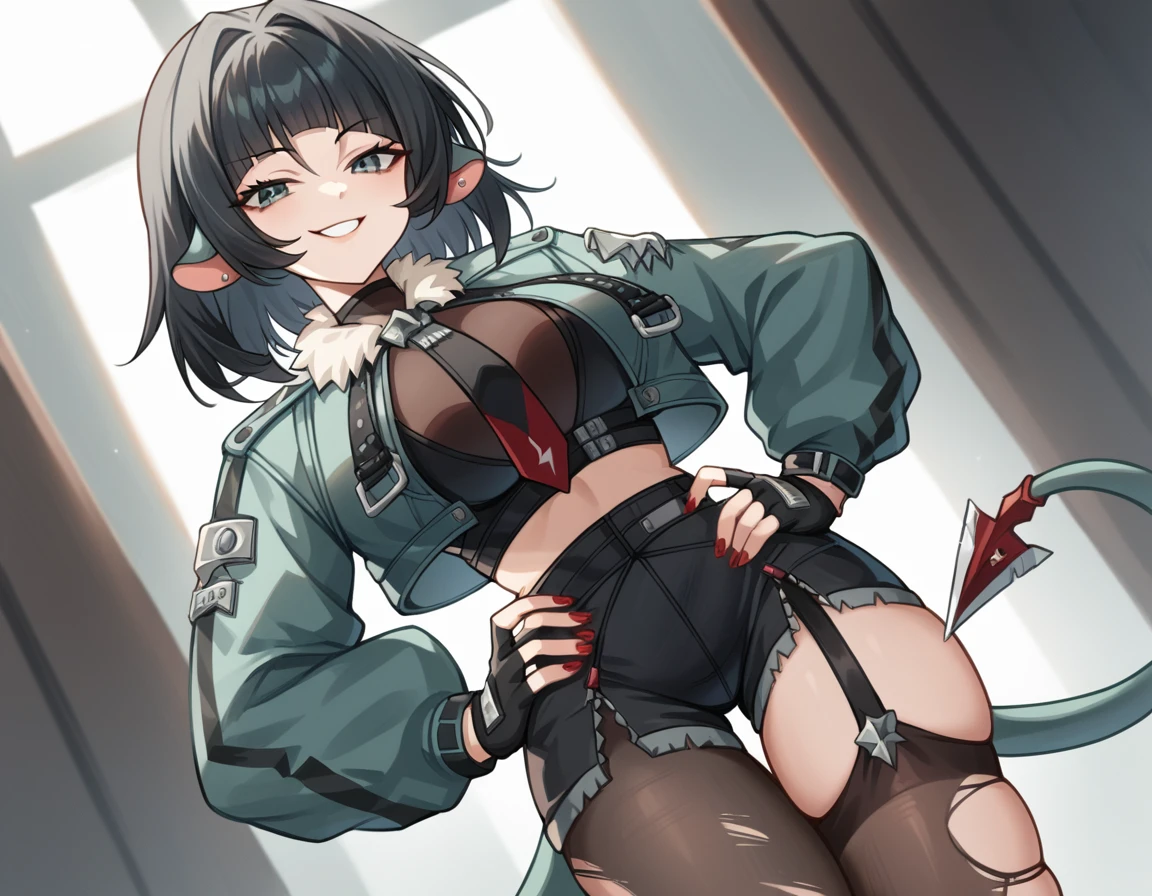 happy smile,furrowed brow,Open mouth{Shaded face},Renee,{{{pleats skirt}}},covered navel, (bodystocking:1.2), asticassia school uniform, green jacket, green shorts, shirt, school uniform, crop top, (Black body stockings:1.3)
,Squat ,looking down at viewer,Squatting,((masutepiece,hight resolution)), masutepiece, Best Quality, , absurderes, Perfect Skin, Detailed skin texture, ultra-detailliert, 8K, Intricate details, beautifull detailed face,hight resolution, 1girl in ,Looking down,looking down at viewer,masutepiece, Best Quality, Insanely detailed, absurderes, Perfect Skin, Detailed skin texture, ultra-detailliert, 8K, Intricate details, beautifull detailed face,NSFW,NSFW,,low angle shot,Front view