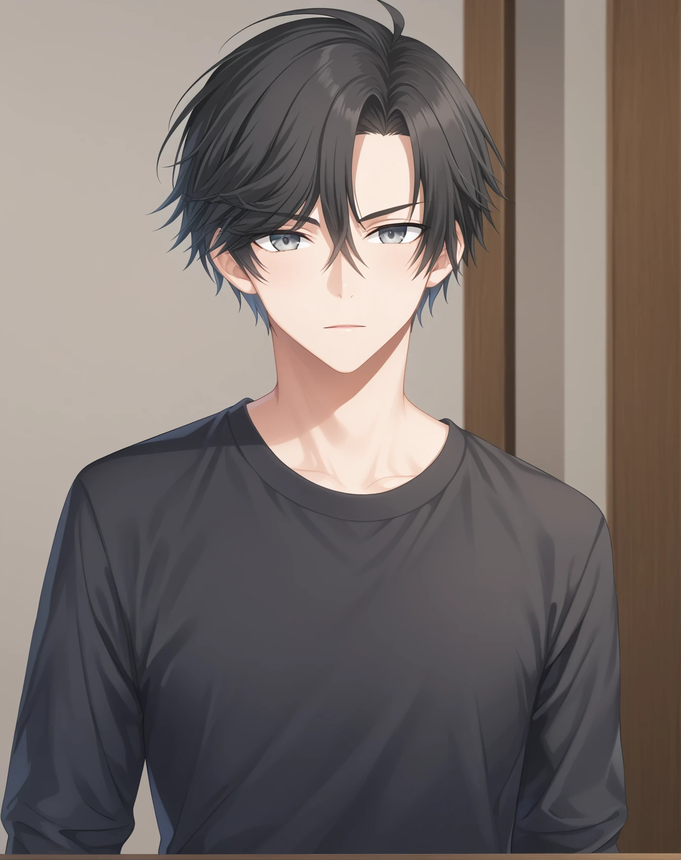 score_9, score_8_up, score_7_up, source_anime, anime screencap, depth of field, rating_safe, BREAK,
1boy, solo, yaoi, male focus,
looking at viewer, cowboy shot, facing viewer,
<lora:jumin_han_pony:1> jumin_han_pony, black hair, grey eyes, short hair,
indoors,