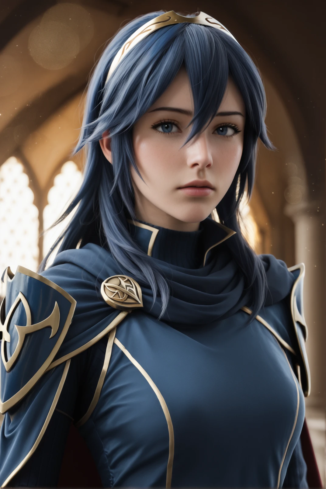 (score_9, score_8_up:1.1), score_7_up, score_X, score_Y_up, BREAK,  1girl, 
 <lora:LUCINA:1>lucina_(fire_emblem), blue-hair, long-hair, golden-tiara, cape, armor, slim, athletic, blue-eyes, fair-skin, young-woman, determined, 
high-quality CG render, 3D realistic, cinematic lighting, detailed textures, soft shadows, volumetric lighting, photorealistic skin, subsurface scattering, depth of field, ray tracing, 4K resolution, unreal engine, octane render, rule of thirds composition, fantasy art, epic scene, dynamic pose, RTX, Glamour portrait, beautiful woman, elegant pose, flawless skin, vibrant makeup, styled hair, soft lighting, bokeh background, high fashion, studio quality, professional photography, magazine cover style.