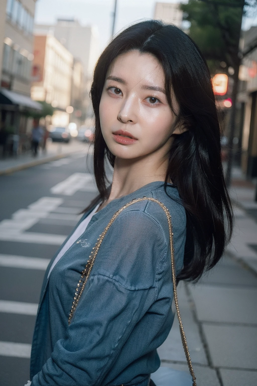 (realistic), (hyperrealism),best quality, masterpiece,ultra high res, (photorealistic:1.4),1girl,pale skin,(looking at viewer:2),street alley,
cowboy shot, <lora:makina69_kwonnara_v1.0:1>