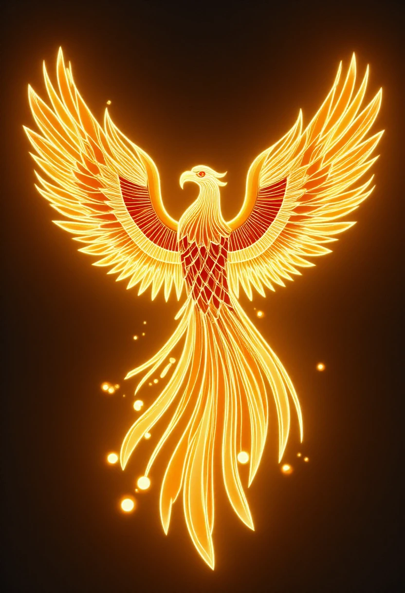 <lora:Art_Deco_Obsidian_Gold:1> Deco_BlackGold, an illustration of a phoenix  taking flight, wings spread out, fire trailing