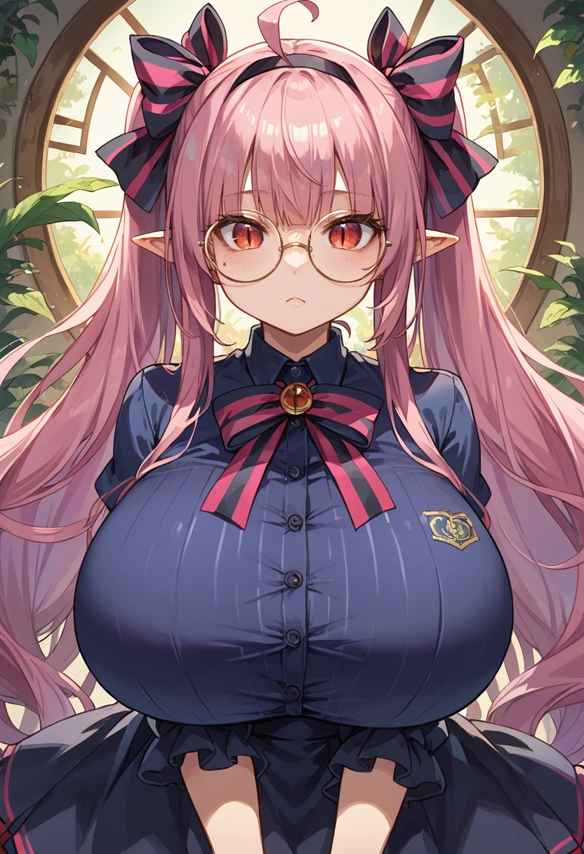 nsfw, masterpiece, extra limbs,1japanese girl, high school student,black extra long braid,black pubic hair, (((tareme:1.5))), brown eyes,big breasts large areolas big nipples,glasses,nervous nose blush,breast hold,slim body,library,serafuku