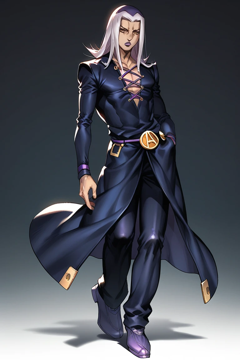 score_9, score_8_up, score_7_up, score_6_up, ,solo, 1boy, abbacchio, abbacchio_hat, abbacchio_coat, dark pants, shoes, belt