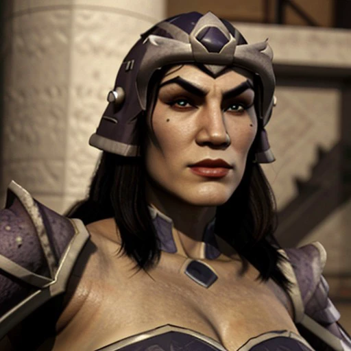sindelmk11, sindmulti hair, sindnormal outfit, muscular female, brown eyes, standing in dark cathedral, gothic, dark lighting, daytime, cowboy shot, beautiful, ((masterpiece:1.2)), ((best quality:1.2)), extremely detailed face, perfect eyes, perfect face, perfect lighting, <lora:Nacnacv4:0.8> <lora:Sindel:0.8>