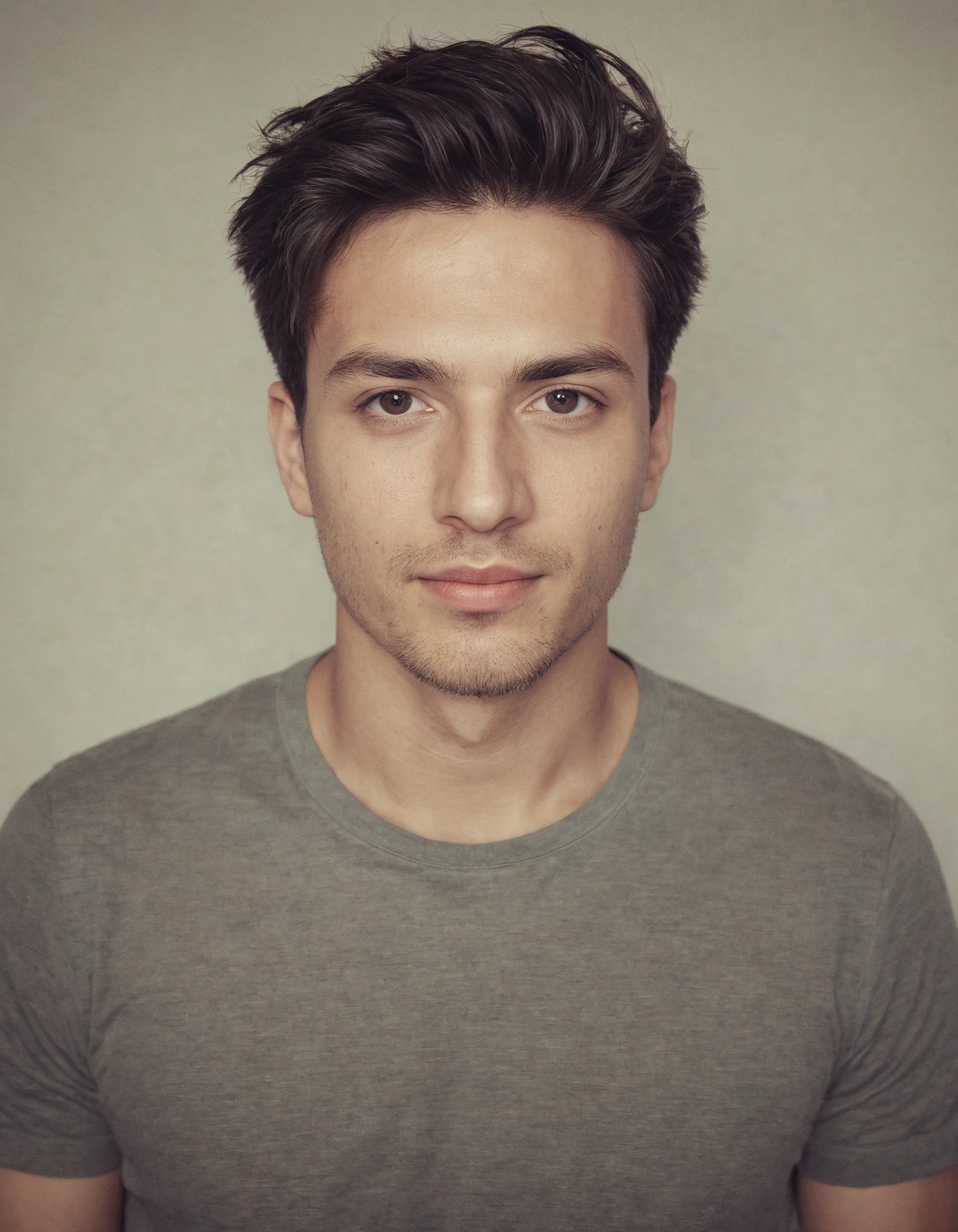 instagram photo, portrait photo of 28 y.o man, wearing t-shirt, perfect face, natural skin, film grain