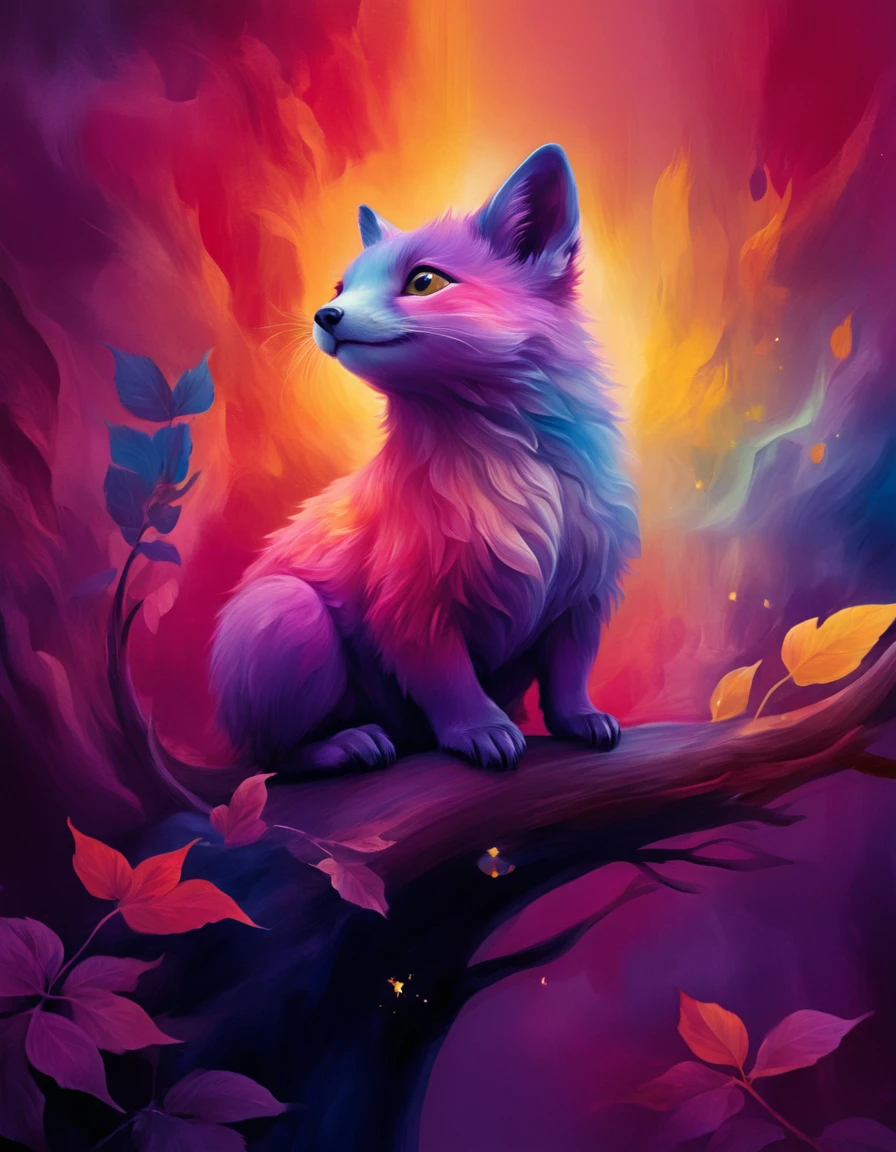 novuschroma82 style cute magical fantasy animal  looking up  as a painting <lora:novuschroma82 style:1>