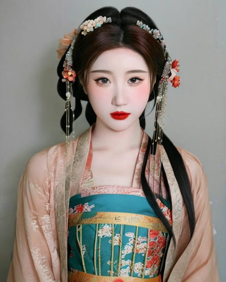 1girl,flower head,hanfu,realistic,photo,