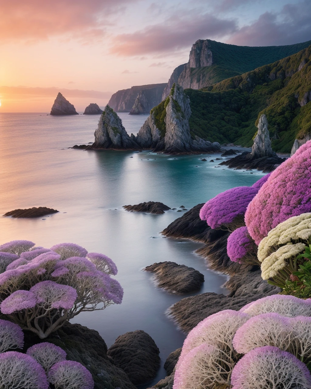 Fantasy style, seaside, masterpiece, best quality, fantasy world magical landscape. Realistic with intricate details, 32k resolution, highres, sharp image, and sharp focus. The scene features a dynamic angle, capturing the vast expanse of the ocean meeting a dramatic, mystical coastline. Include a vibrant sunset sky with gradients of pink, orange, and purple, and scattered, glowing magical elements like floating lanterns or ethereal creatures. The coastline is adorned with fantastical flora and crystalline formations, adding depth and texture. The foreground showcases detailed, textured rocks and exotic plants, while the background features distant, shimmering islands and a misty horizon. Use 32-bit colors and a pronounced depth of field to enhance the vividness and realism. Ensure the scenery is dynamic and filled with high-quality, richly detailed elements for a mesmerizing and ultra-detailed image.
Stable-Yogis-Samsung-s24-ultra-1.5x
Stable-Yogis-Rembrandt-lighting-1.5x