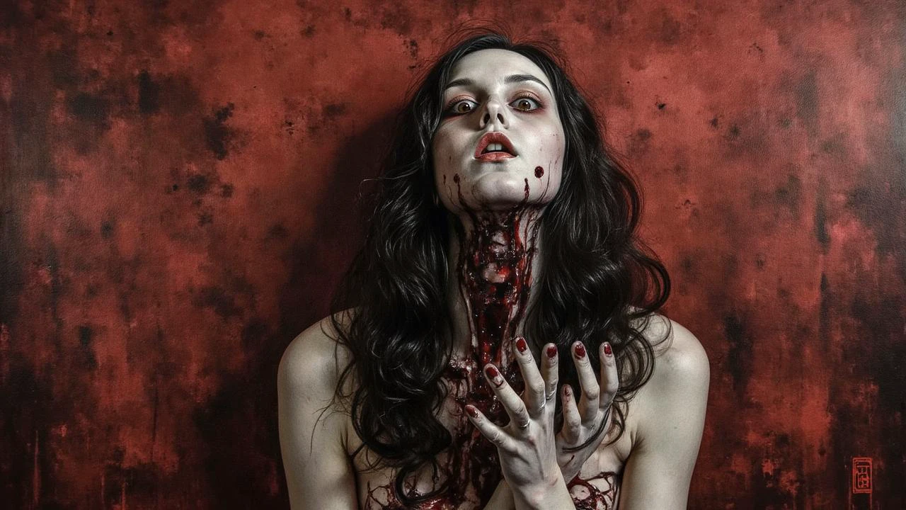 ukj style macabre surrealist oil painting, cyborg, technology, wires and cables