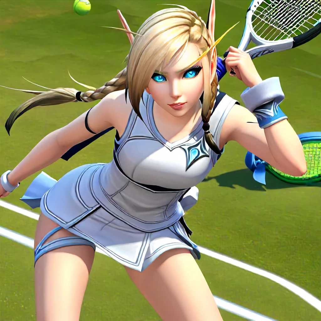 1girl, Alleria <lora:Alleria SDXL2:1>, playing tennis