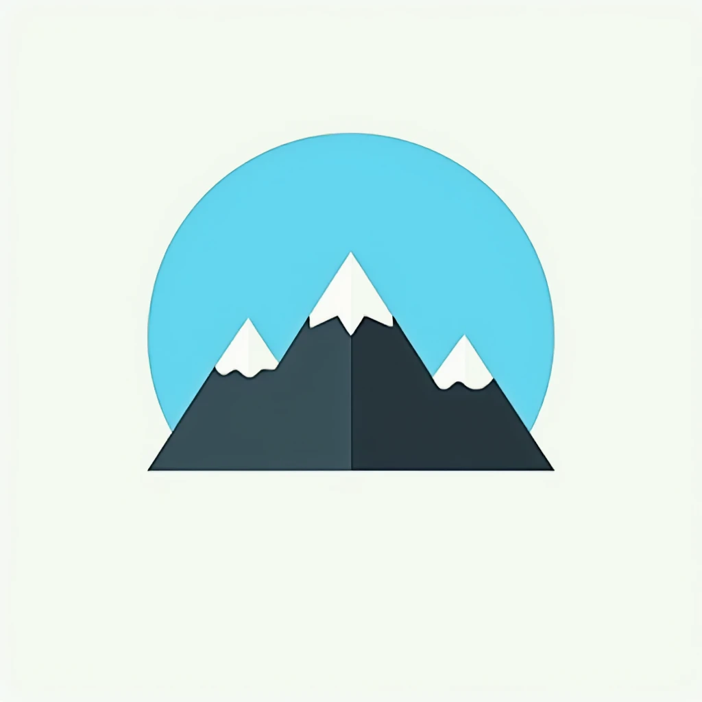 A flat design of a mountain range, minimalist style, with just a few triangles and a solid blue sky.