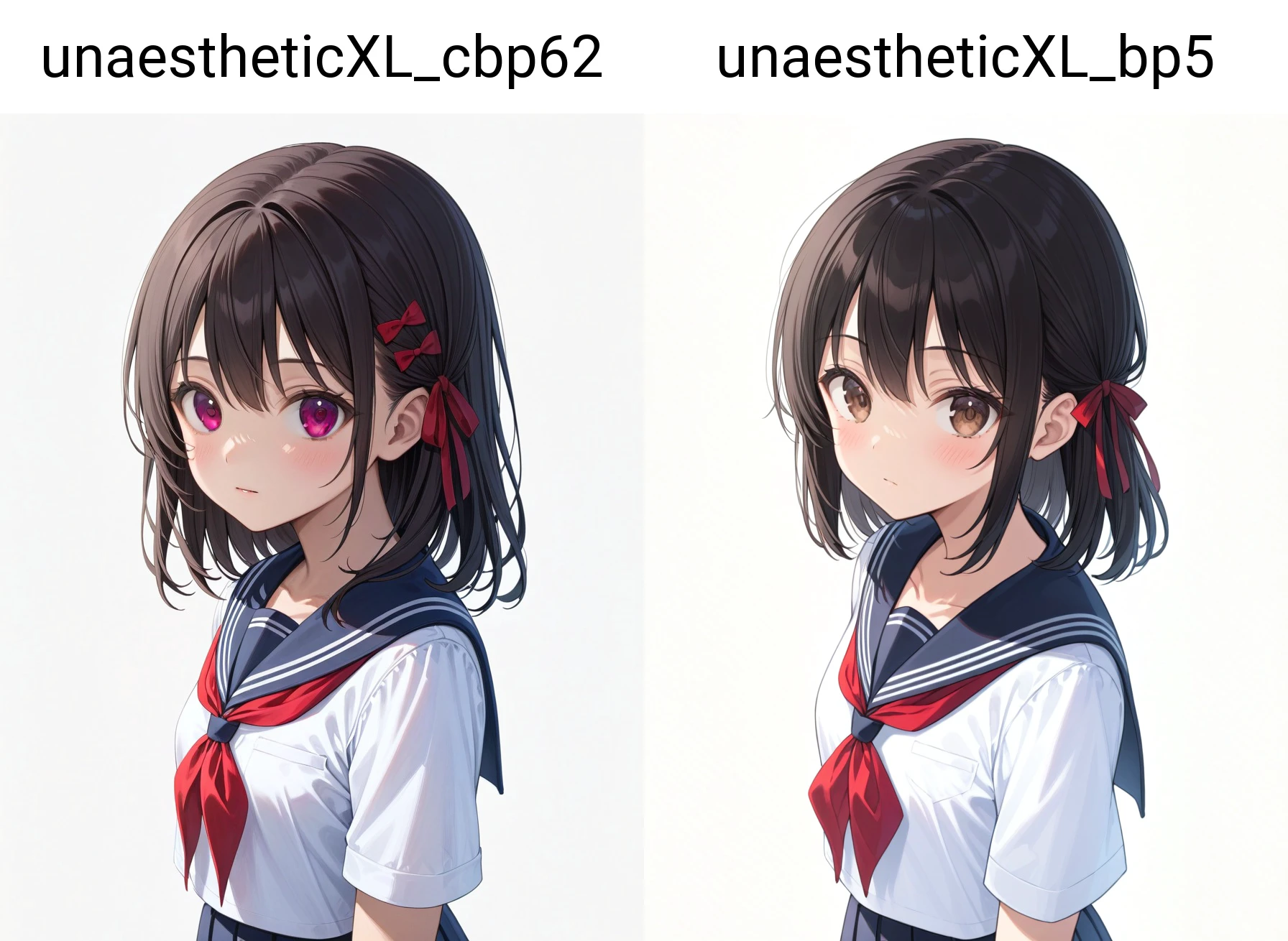 1girl, , black hair, brown eyes, hair between eyes, hair ribbon, looking at viewer, ribbon, school uniform, serafuku, solo, white background