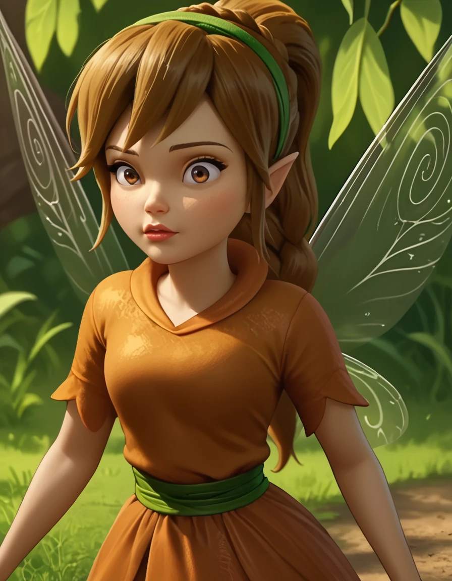 score_9, score_8_up, score_7_up, score_6_up, score_5_up, score_4_up, source_anime  <lora:DisneyTinkerbell:1>,  Fawn, fairy, pointy ears, ponytail, long hair, brown hair, brown eyes, brown dress, braid, hairband,