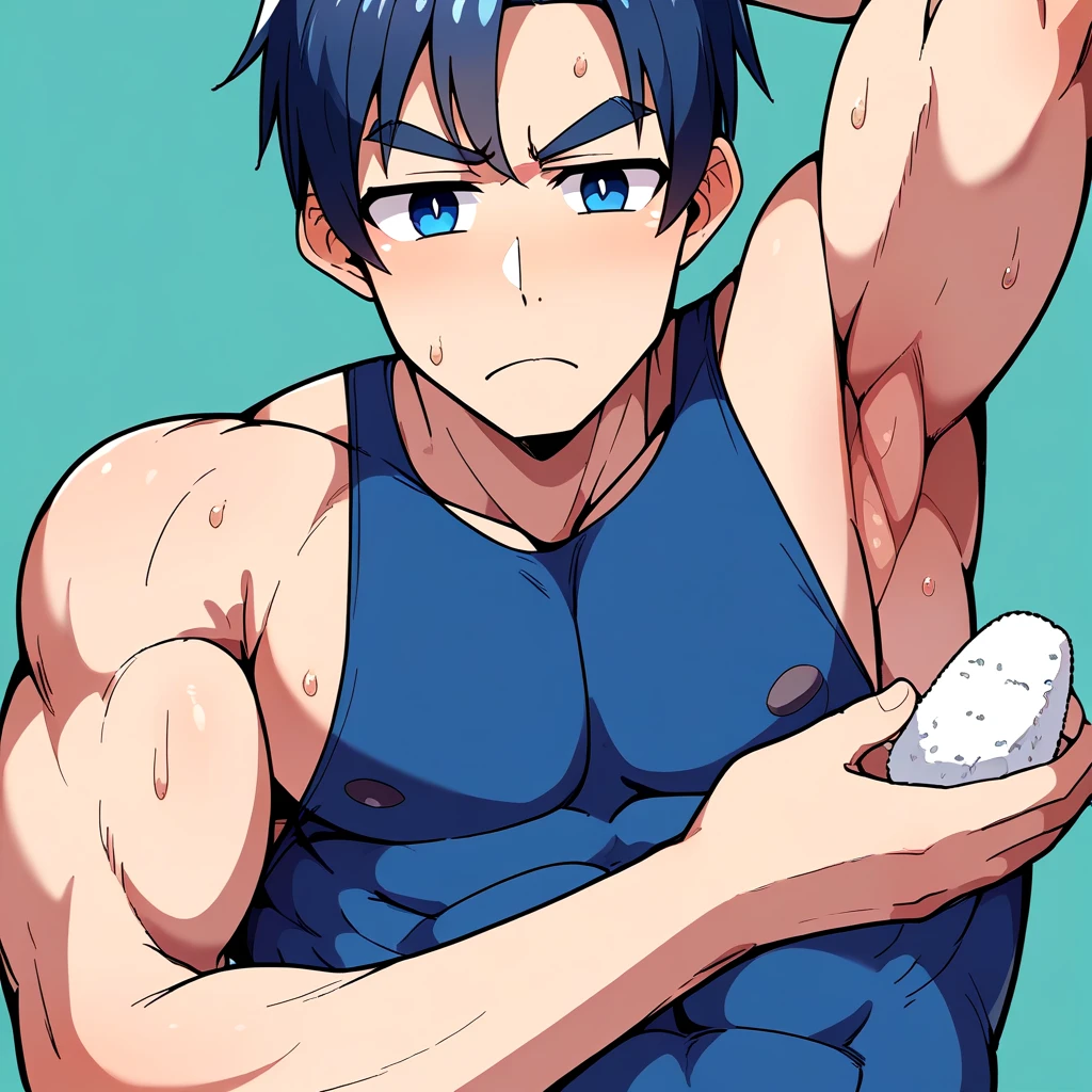 (score_9,score_8_up,score_7_up,score_6_up,score_5_up,score_4_up, source_anime), 8k, best quality, best lighting, BREAK, 1boy, 15 yo, thin eyebrows, toned, six pack, short sleeved navy soccer shirt, (bottomless: 2), veiny arms, , huge penis ((erect : 1.7)), huge testicles, thick outline, , blush, locker room, wide shot, look away, yoichi_isagi, blue eyes, black hair, sitting steel bench, spread legs, panting, bedroom eyes, steam, sweat, ((orgasm face)), (super massive cumshot: 1.5), cum on face, cum on shirt, cum on hair, cum on chest, cum on legs, cum strings, cum in mouth,