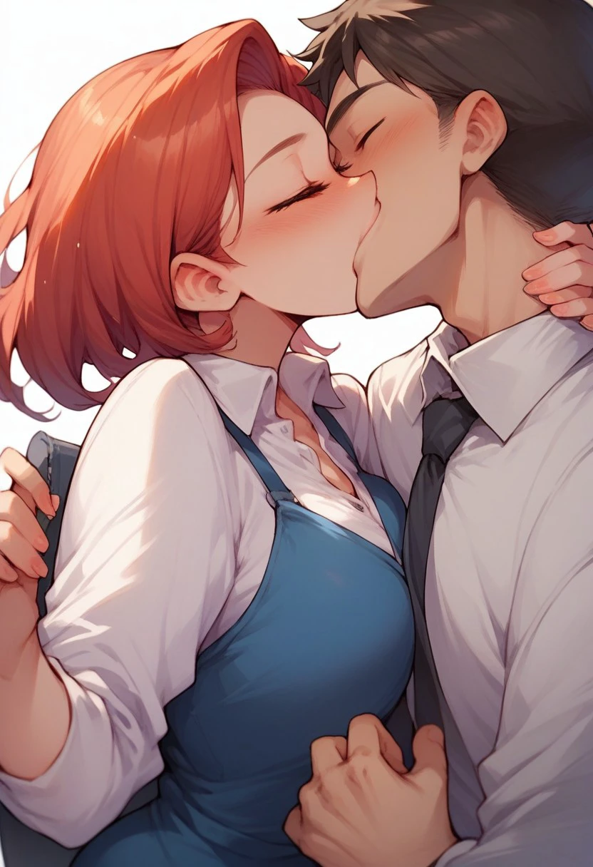 score_9,score_8_up, score_7_up, source_anime, 1girl, 1boy, intense kiss, deep kiss, kiss, collared shirt, stockings, pencil skirt, office lady, office boss, close up, dutch angle