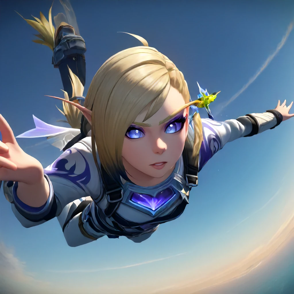 1girl, Alleria <lora:Alleria SDXL2:1>, skydiving, highest quality