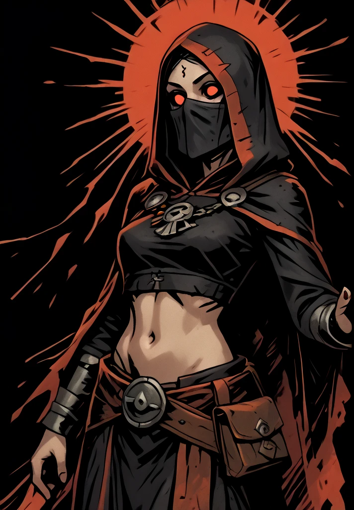 <lora:Darkest_Dungeon:1> darkest dungeon, sprite, midriff, cultist,, <lora:Gothic:1> red, black background, red outline,