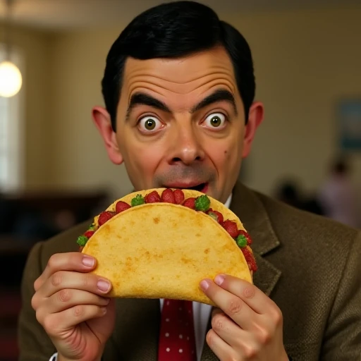 Mr Bean eating a taco