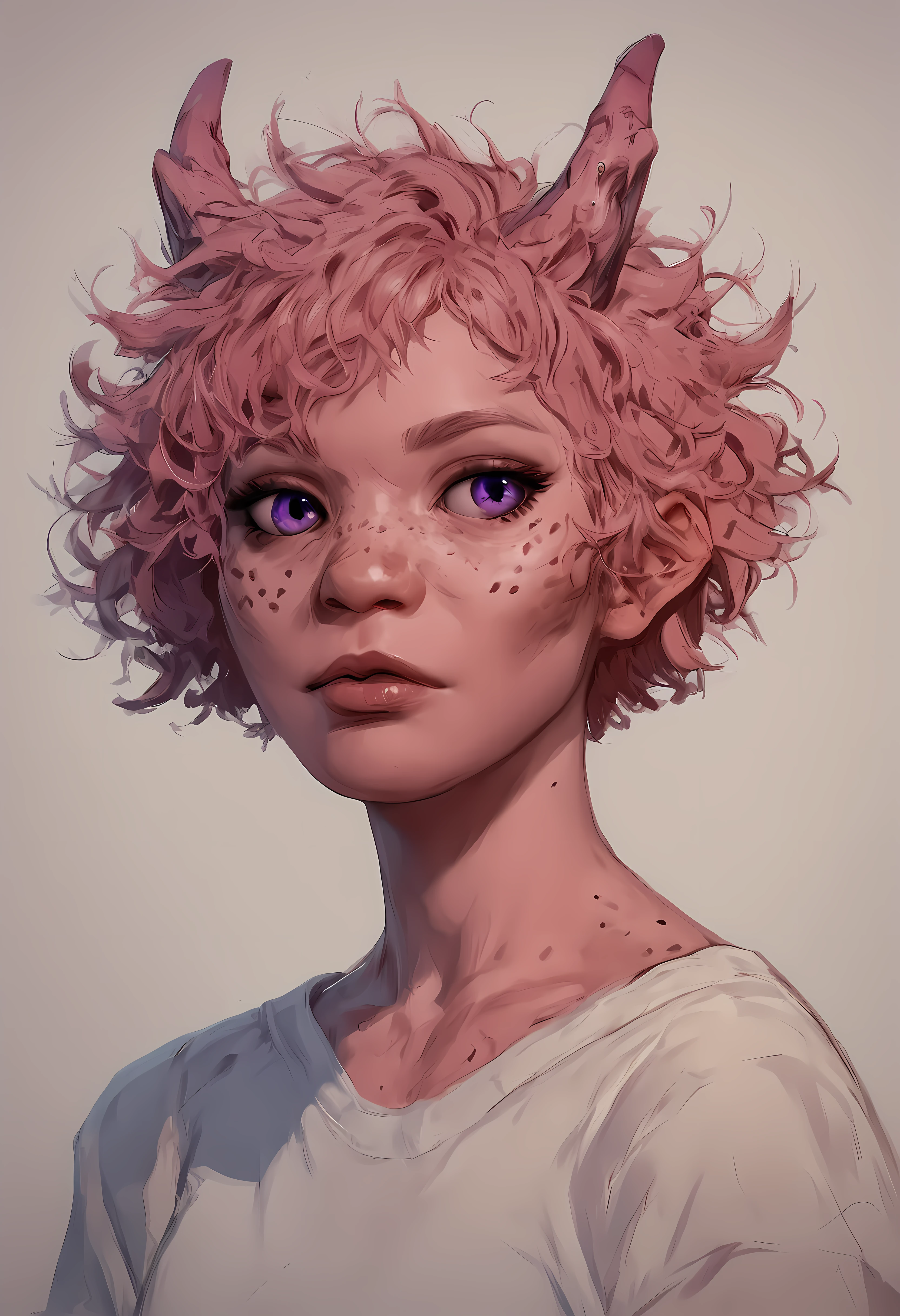 unlockedpink, BREAK score_9,score_8_up,score_7_up,score_6_up,rating_explicit,, short hair, messy hair, horns, freckles, purple eyes, <lora:Unlocked_Pink_Tiefling_V2:0.8>